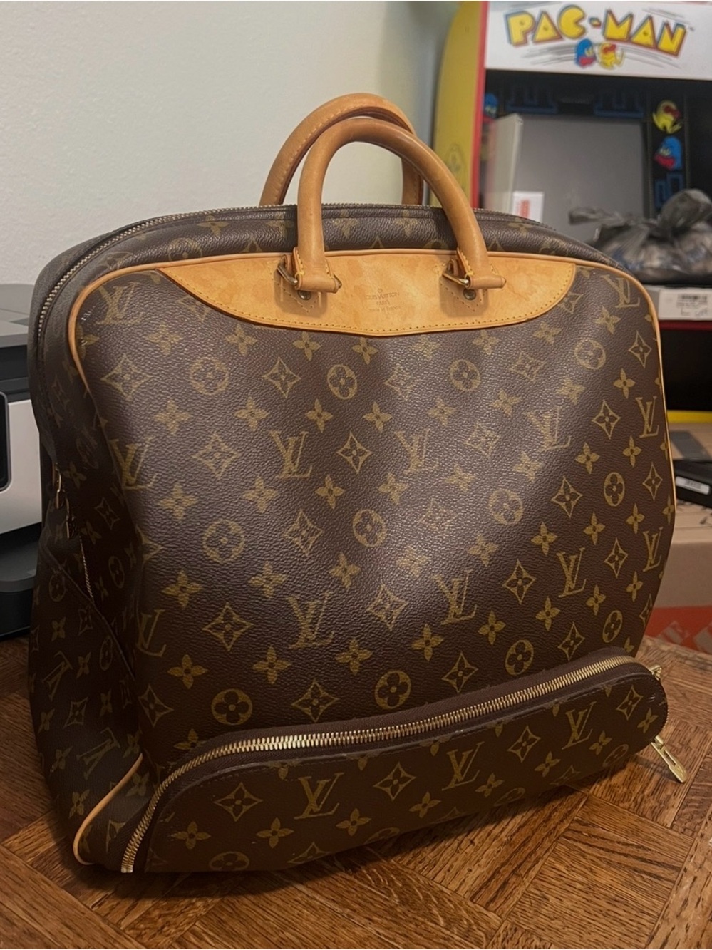 Louis Vuitton Monogram Canvas Carry-On Bag with Tan Leather Handles